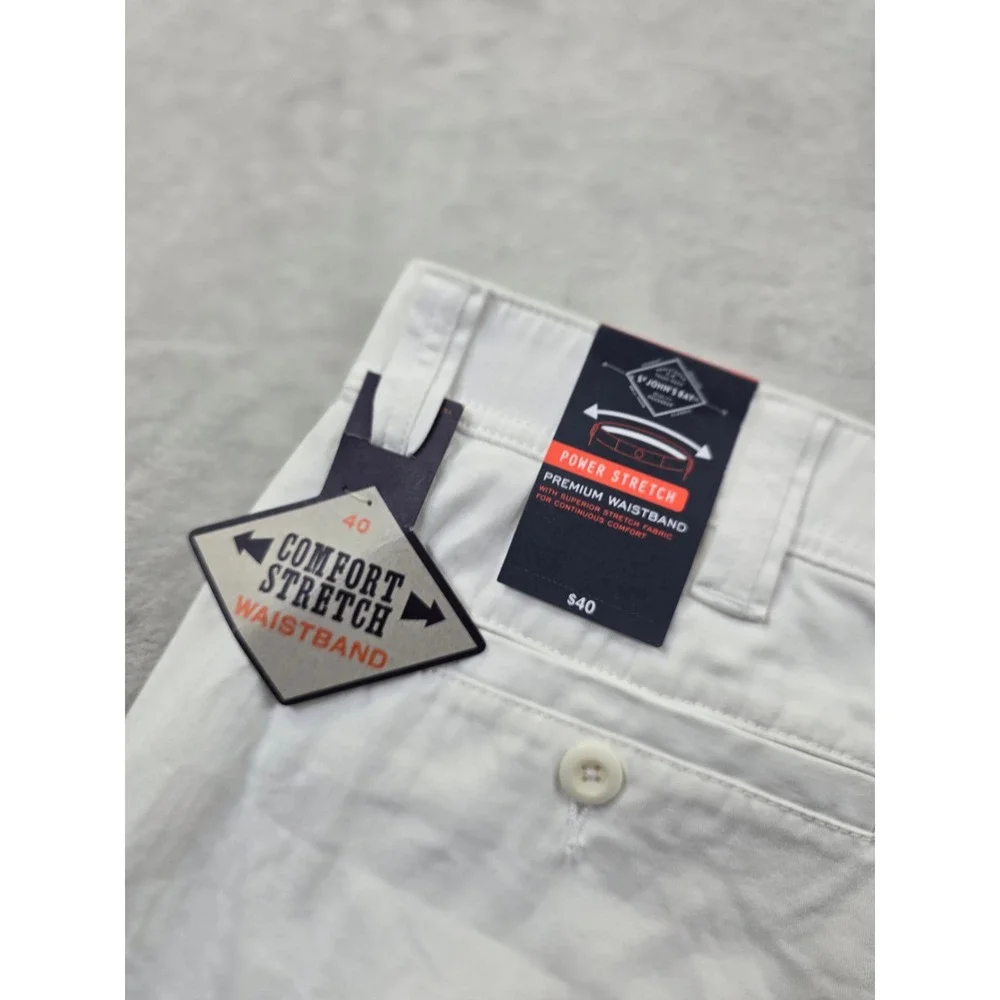 St. John's Bay Cargo Shorts Mens 40 White‎ Cotton Stretch Comfort Waistband NEW